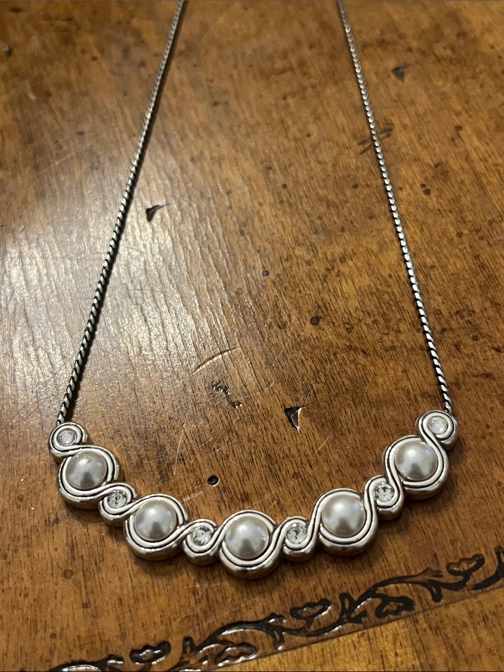 Brighton Infinity Pearl Collar Silver Crystal Necklace